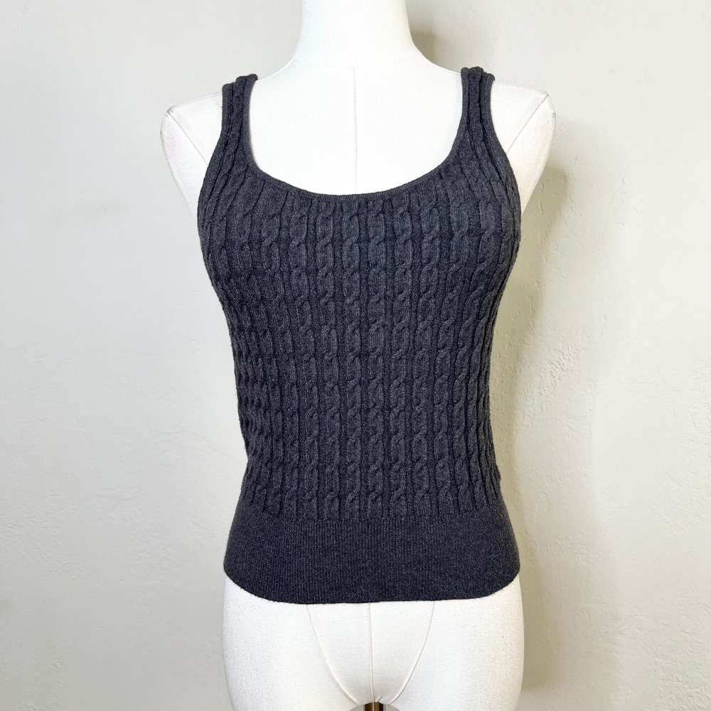 House of Harlow 1960 Charcoal Gray Cable Knit Scoop Neck Tank Top Size Medium